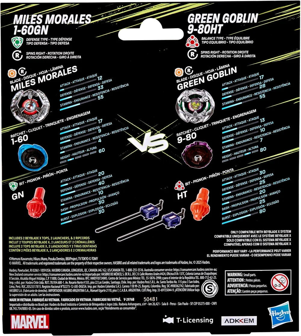 Beyblade X Marvel Collab Miles Morales 1-60GN vs. Green Goblin 9-80HT Multipack