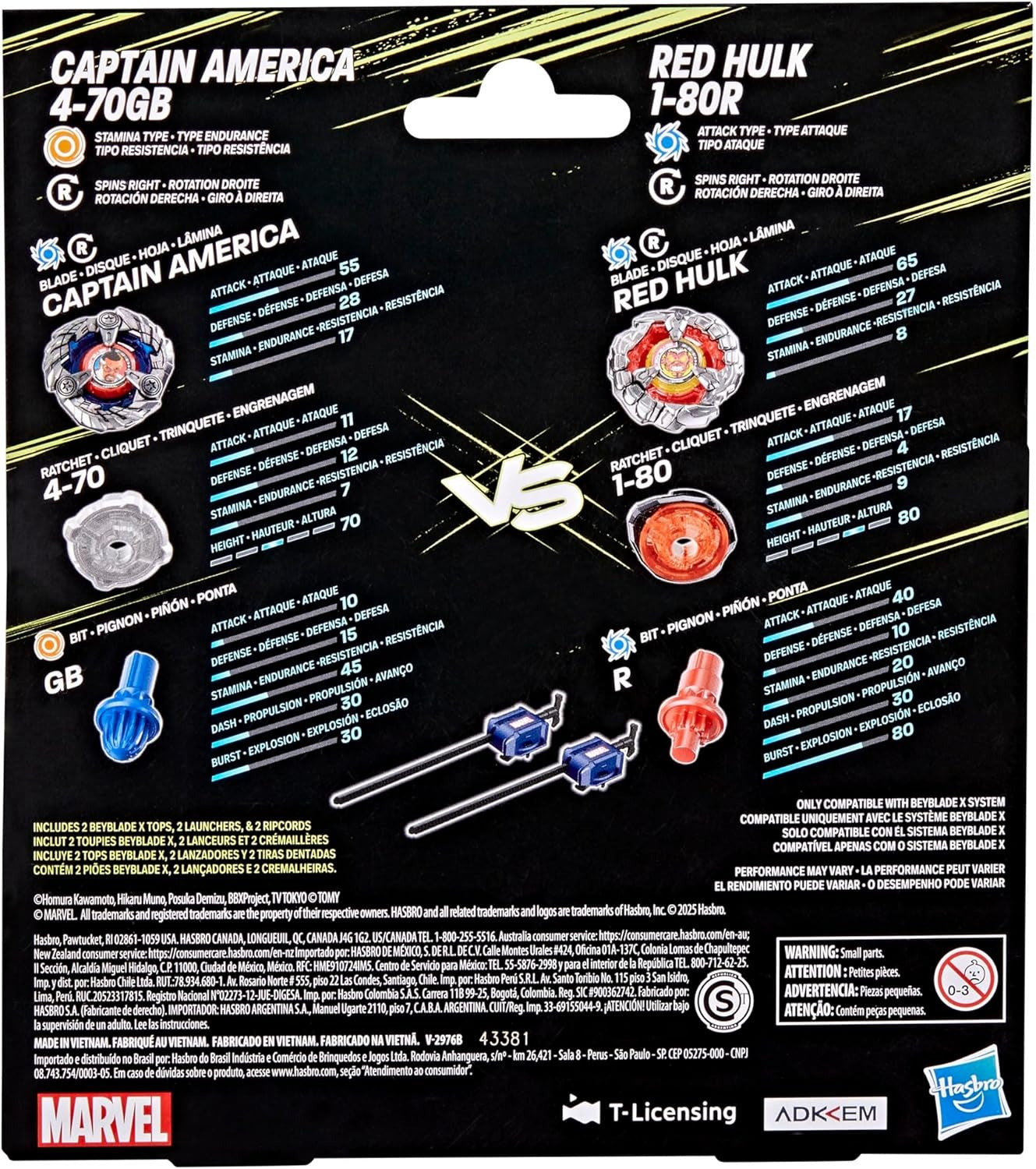 Beyblade X Marvel Collab Captain America 4-70GB vs. Red Hulk 1-80R Multipack