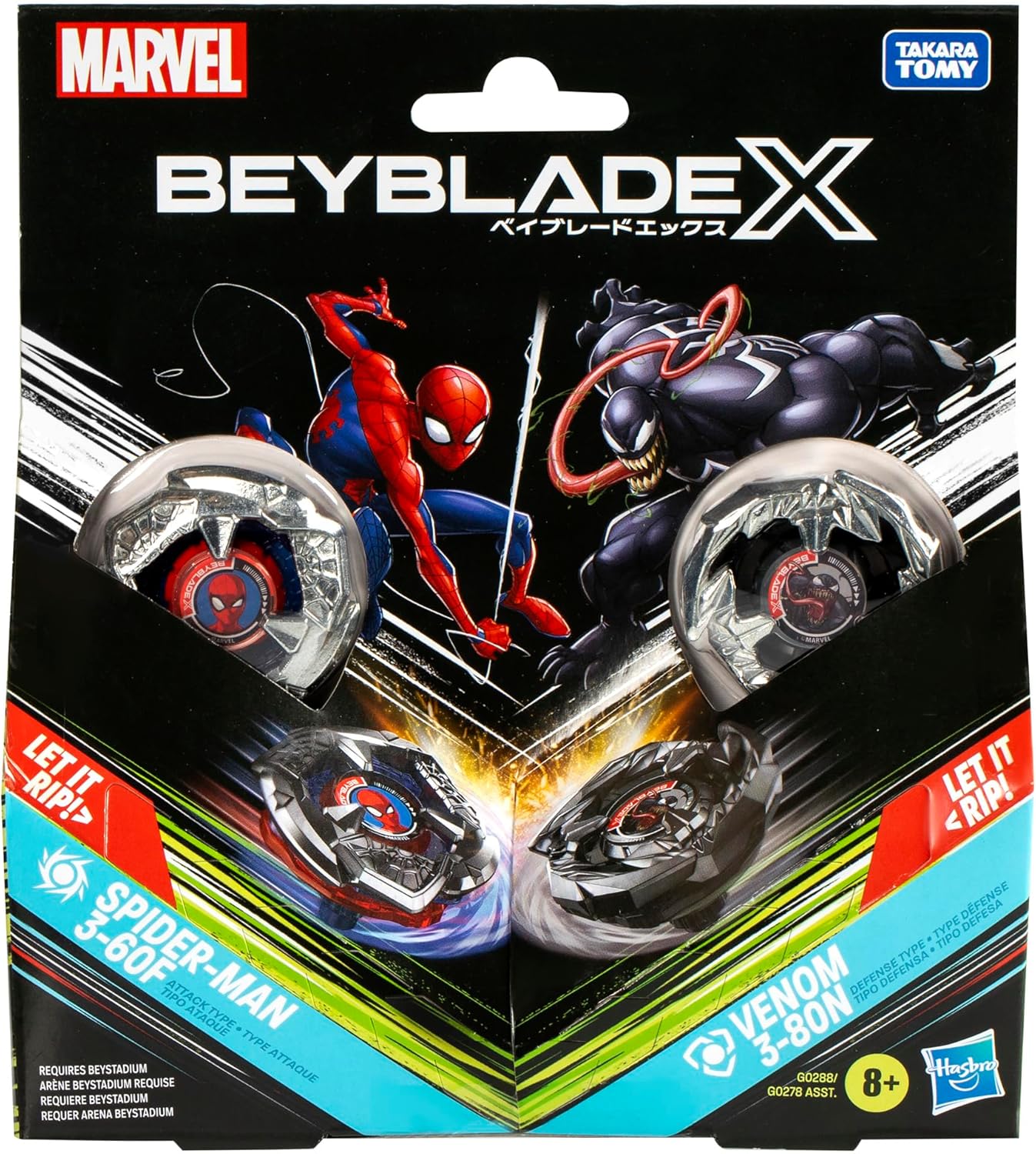 Beyblade X Marvel Collab Spider-Man 3-60F vs. Venom 3-80N Multipack Set - Exclusive