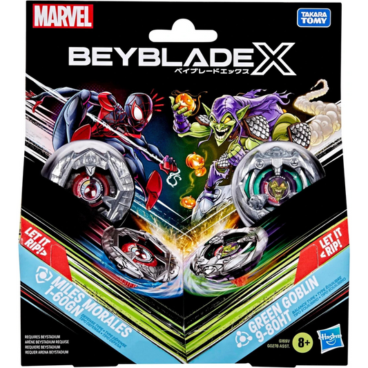 Beyblade X Marvel Collab Miles Morales 1-60GN vs. Green Goblin 9-80HT Multipack