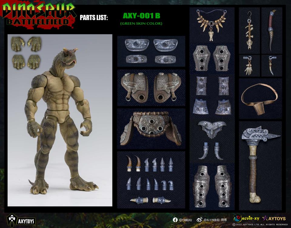 Dinosaur Battlefield Carnotaurus Warrior Veteran - Green - 1/12 Scale Figure