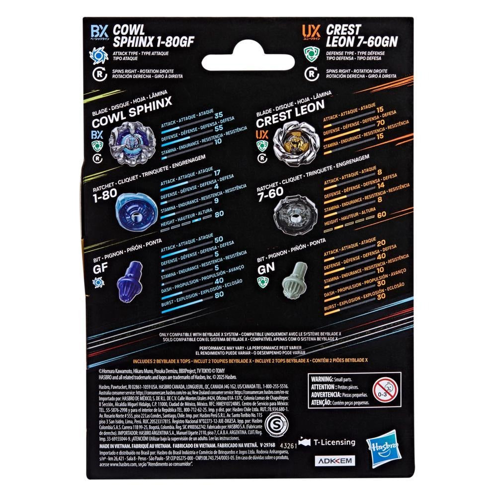 Beyblade X Cowl Sphinx 1-80GF & Crest Leon 7-60GN Dual Pack